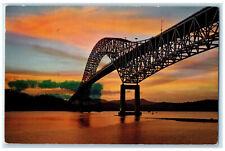 c1960's Sunset Behind The Thatcher Ferry Bridge Across Panama Canal Postcard picture