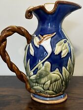 Vintage Blue Majolica Style Pitcher or Vase Calla Lily Design/BEAUTY  picture