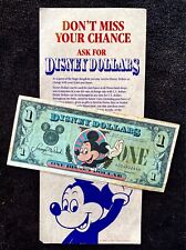 DON'T MISS YOUR CHANCE ASK FOR DISNEY DOLLARS 1988 Vintage Add & ACTUAL 1$ Bill picture