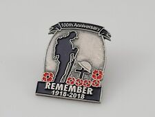 Veterans Remember 100th WWI Anniversary 1918-2018 Soldier Red Poppy Enamel Pin picture