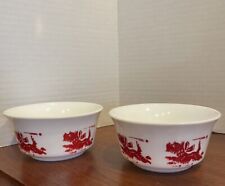 Pair Of Vtg Hazel Atlas Platonite Milk Glass Red Scotties Scotty Dog Cereal Bowl picture