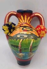 Vintage vase Traditional  Sicilian Terracotta Volcano Sailboat Scene 5