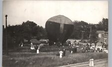 HOT AIR BALLOON LANDING walkerton in real photo postcard rppc indiana history picture