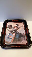 Vintage 1980s Budweiser King of Beers Cowboy Roping A Beer Bottle Metal Tray Nos picture