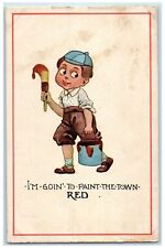 1913 Boy I'm Goin To Paint The Town RED Wall Orrville Ohio OH Antique Postcard picture