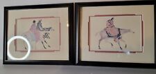 Pair Carol Grigg Watercolors Lithograph Red Crow Warrior  Fiesta Day picture