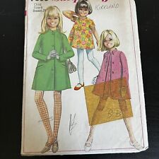 Vintage 1960s Simplicity 7569 Girls Mod A-Line Coat + Dress Sewing Pattern 6 CUT picture