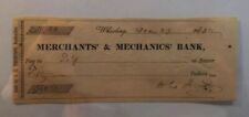 1852 Merchants and Mechanics Bank Check Philadelphia, Wheeling, Issued 1852 picture