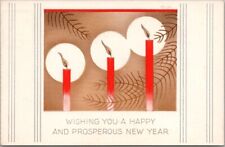 c1910s Art Deco HAPPY NEW YEAR Embossed Greetings Postcard Red Candles / UNUSED picture