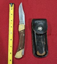 VINTAGE USA SCHRADE LB7 FOLDING POCKET KNIFE WITH LEATHER BELT SHEATH 🇺🇲 picture