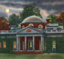 Vintage Linen Postcard Night Time Monticello Thomas Jefferson Charlottesville VA picture