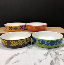Rare Retro Vintage Japanese Melamine Bowl Set of 4 Colorful Patterns 6 Inch Dia. picture