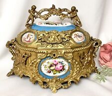 LG Antique French Serves Louis XV Styled Cherub Bronze Porcelain Jewelry Casket picture