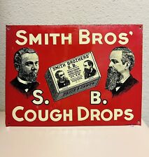 Original Antique Sign Embossed Metal Smith Bros S.B. Cough Drops 12” x 9” picture