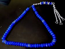 Blue Sapphire Royal 200 ct Natural Prayer 66 Beads Silver Natural Silk String picture