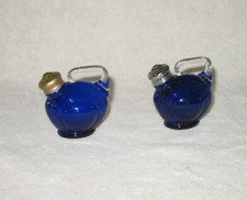 VINTAGE MCM - DEEP COBALT BLUE - GLASS SALT AND PEPPER SHAKERS WITH HANDLES picture