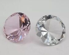 Two Large Glass Diamond Shape Paperweights Pink and Clear picture