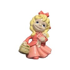 Adorable Vintage Handmade Ceramic Girl - Large, Blonde, Pink Dress Decor picture