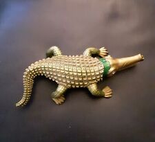 Vintage Metal Alligator with Green Inlay. Clear stones in eyes down back picture