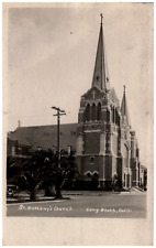 Postcard RPPC St. Anthony's Church Long Beach, CA Palm Trees picture
