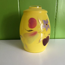 Vintage MCM Bartlett Collins Yellow Glass Cookie Jar Fruit Flowers hand painted picture