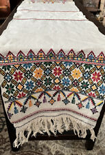 Vintage Ukrainian Embroidered Table Runner 54” x 13” Roosters picture