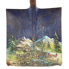 Folk Art Coal Shovel 41 Inch Alaska Landscape Hand Painted Antique Rustic Decor picture