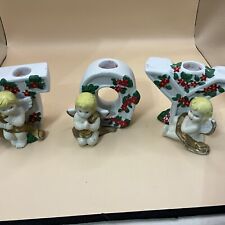 Vintage  Christmas candleholders porcelain with angels that spell out joy picture