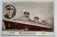 Vintage ca 1930s Ship Postcard CGT French Line Normandie Ocean Liner Capt Pugnet picture