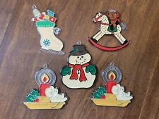 Vintage 5 Hallmark Ornaments Suncatchers Snowman Candle Rocking Horse Ice Skate picture