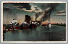 Postcard Fort William Ontario c1934 The Harbour Steamships Tug Boats Elevators picture
