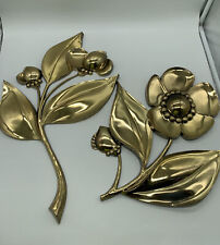 Vtg MCM Pair Syroco 7444 Gold Poppy Flower Wall Hanging Decor 1964 Read picture