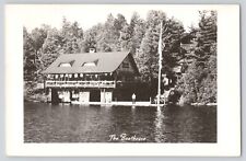Postcard RPPC New York Saranac Lake Ralph Dellevie's Sekon Lodge Boathouse picture