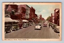 St Thomas Canada, Main Street, Cigar Store, Shoes, Drugs, Vintage c1948 Postcard picture