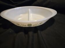 Vintage Oval 1 QT Pyrex Glasbake Green Crazy Daisy Milk Divided Casserole Dish picture