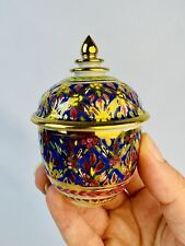 Vintage Thai Benjarong Hand Painted Porcelain Trinket Dish with Lid & Gold Trim  picture
