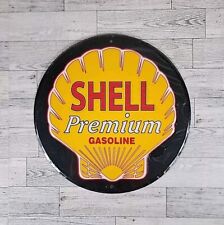 Vintage SHELL Premium Gasoline 11.5” Sign 80s Round Tin Metal Racing Sealed picture