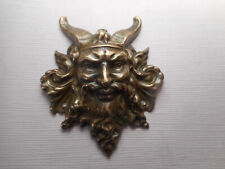 Large Norse God Odin Viking w/ Horned Helmut Great Detailed Face Brass Button 2