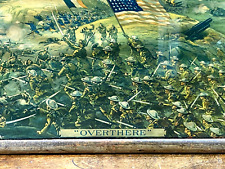 Vintage WWI OVERTHERE Battle Print in Antique Period Frame ~ WW1 Art w Biplanes picture