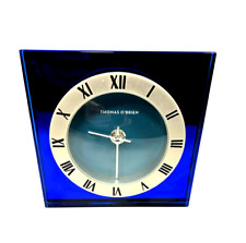 Classic Modern Thomas O'Brien Cobalt Blue & Silver Glass Square Shelf Desk Clock picture