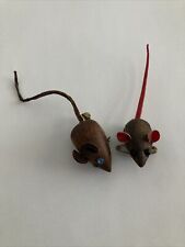 Lot of 2 MCM Vintage Teak Danish Mouse Brooch  w/ Leather Ears and Tail Pins picture