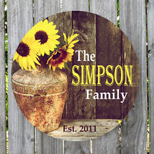RUSTIC COUNTRY SUNFLOWER PERSONALIZED ROUND METAL SIGN  picture