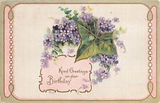 1912 Birthday Postcard of an Ivy Leaf With Lovely Violets picture