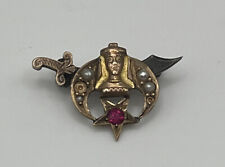 Antique Victorian 10k Yellow Gold Masonic Sword Ruby Seed Pearl Pin 1.7g picture