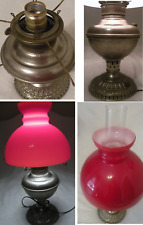 1890s The Miller Lamp CO Vestal Oil Lamp Electrified Flawless Red Shade WORKING picture
