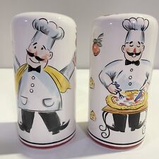 Vintage Set of 2 Ceramic Big Cheese Seasoning  Shakers Chefs Italian Pizza Pasta picture