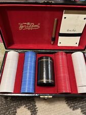 Vintage Leather Griffon Poker Box Set Unused Cards Dice Chips Shaker picture