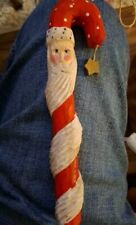 New Vintage Christmas Tree Ornament Wood Red White Striped Candy Cane Santa 7” picture