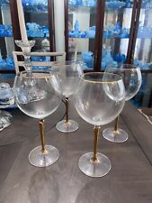 Set Of Four Versailles Crystal Czech Wine Glasses Gold Stems & Rims 8 1/4 X 3 EC picture