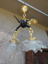 Stunning French bronze putti cherbub floral chandelier lamp rare picture